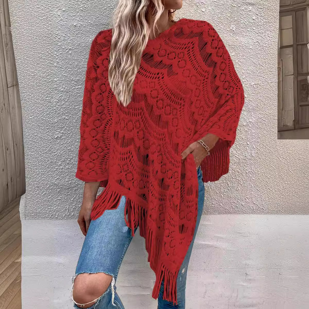 Ladies elegant poncho with decorative lace pattern Lune London
