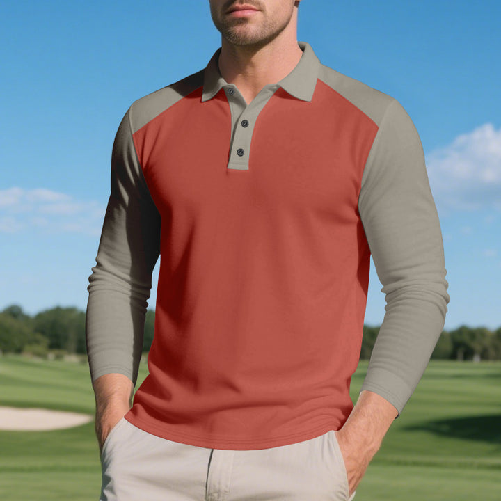 Men's Long Sleeve Sporty Polo with Modern Color Accents Lune London