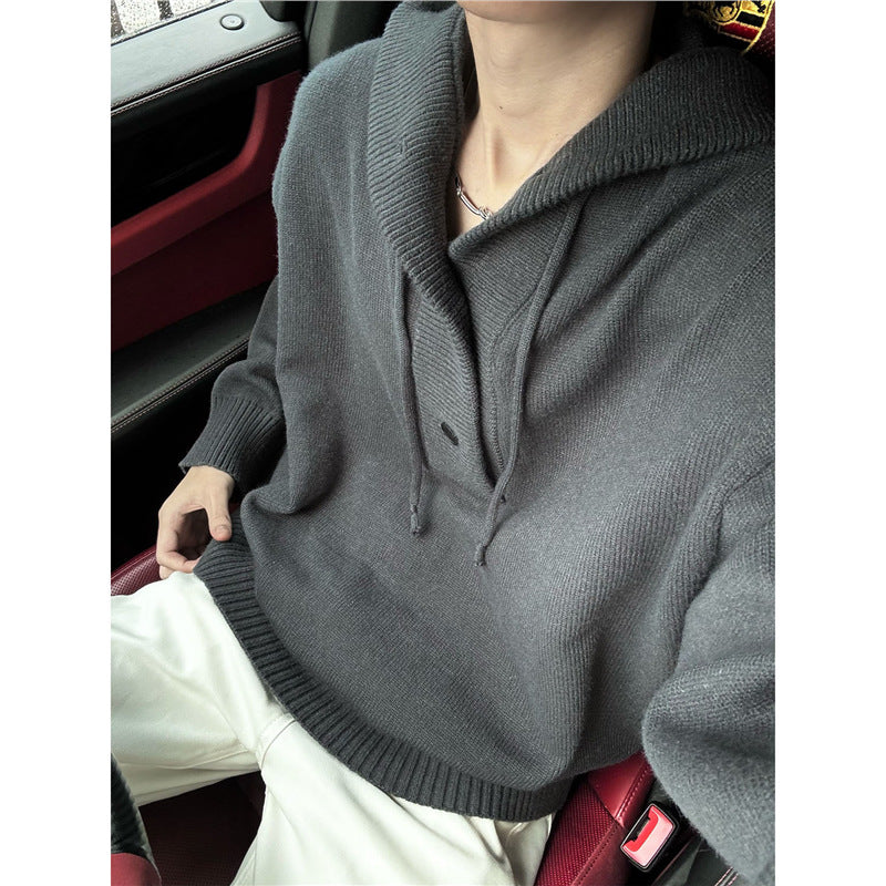 Men's casual hooded sweatshirt with button placket and thicker knitted structure Lune London