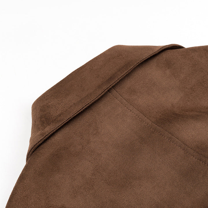 Ladies Oversize Suede Trench Coat with Waist Belt and Large Shawl Collar Amarae