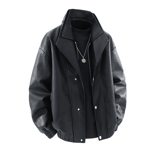 Oversized leather jacket for men with stylish collar and practical pockets Amarae