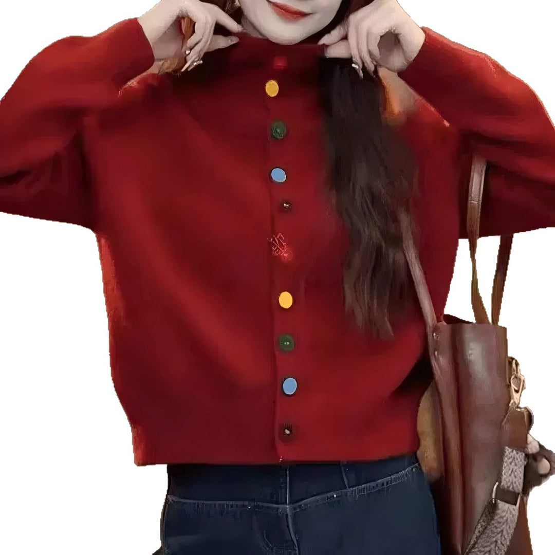 Short knitted jacket for women with colorful button details Lune London