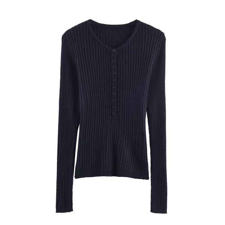 Long sleeve women's t-shirt with ribbed structured design and button details Lune London