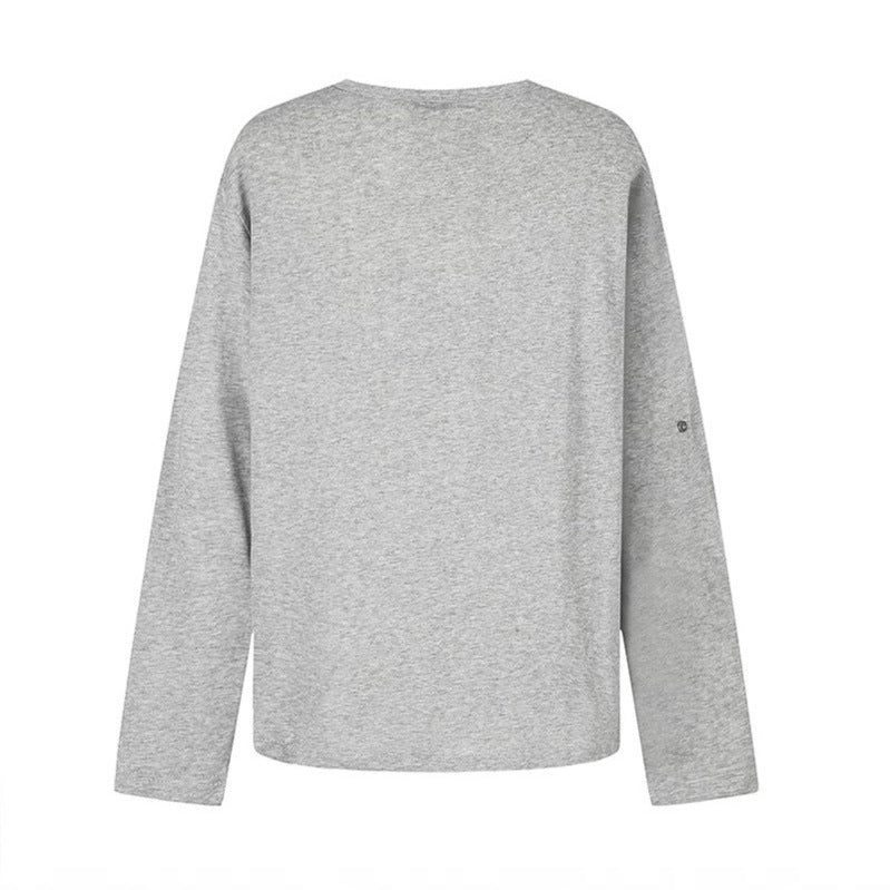 Women Long Sleeve Shirt with Notch Neckline and Vintage Print Amarae
