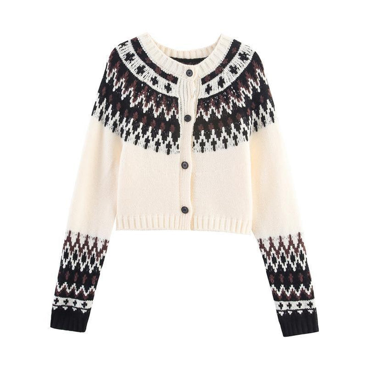 Ladies knitted winter coat with traditional pattern and buttons Lune London