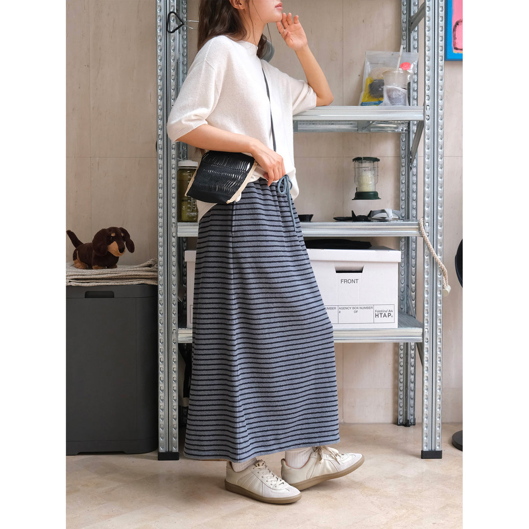Women Striped Midi Skirt made of fine knit with elastic drawstring Amarae