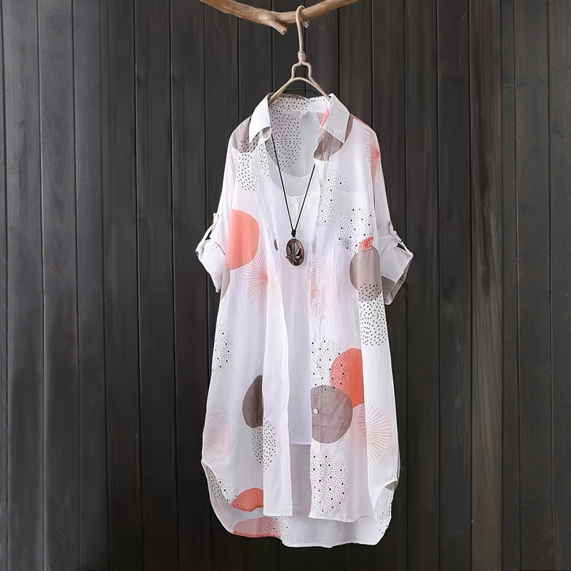 Button-up blouse for plus size women with abstract pattern Lune London