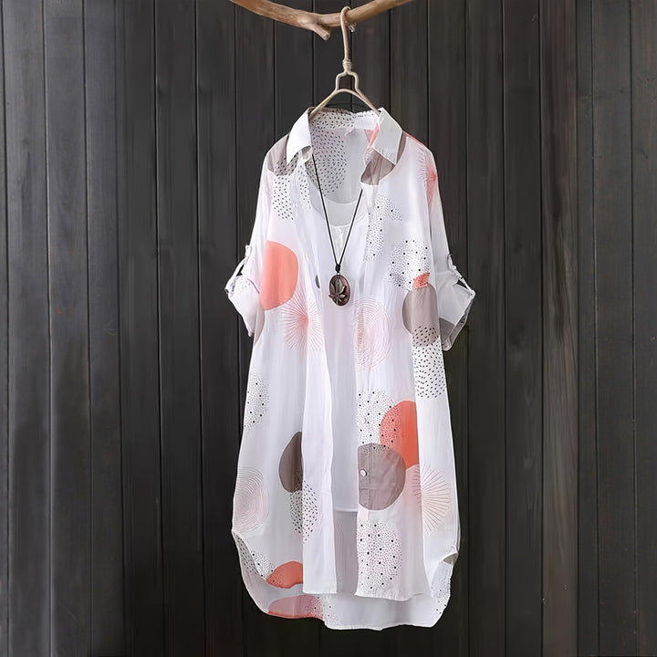 Button-up blouse for plus size women with abstract pattern Lune London