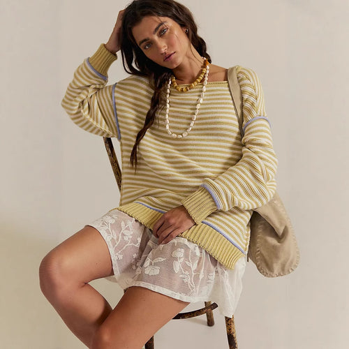 Oversized knit sweater for women with striped pattern and relaxed fit Amarae