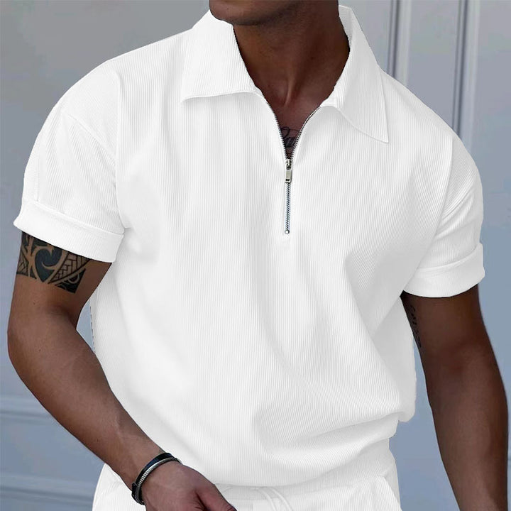 Short sleeve polo shirt for men with zip closure and structured fabric Lune London