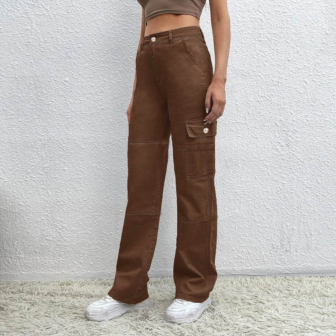 Ladies High-Waisted Utility Cargo Pants in Wide-Leg from sturdy Denim Amarae