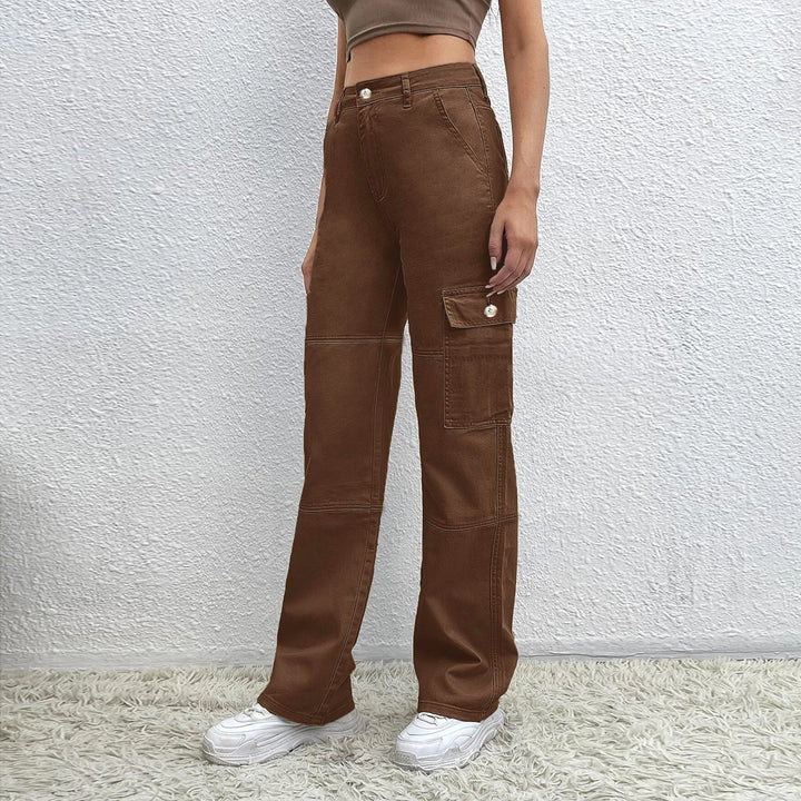 Ladies High-Waisted Utility Cargo Pants in Wide-Leg from sturdy Denim Amarae