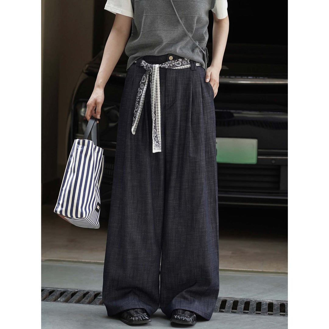 Women Wide Relaxed Palazzo with Pleats and Bandana Tie Belt Amarae