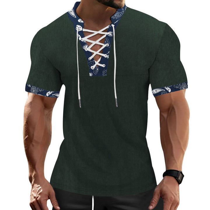 Men's Short Sleeve Henley T-Shirt with Modern Lace Design and Attractive Contrast Elements Lune London