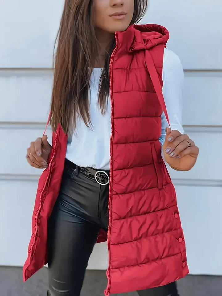 Quilted hooded vest for women with zipper closure and practical pockets Lune London