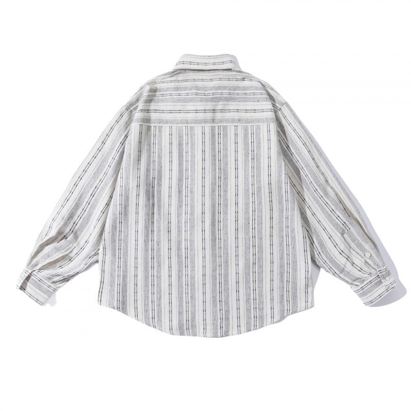Men's oversized shirt in boxy cut with textured stripe pattern and rounded hem Amarae