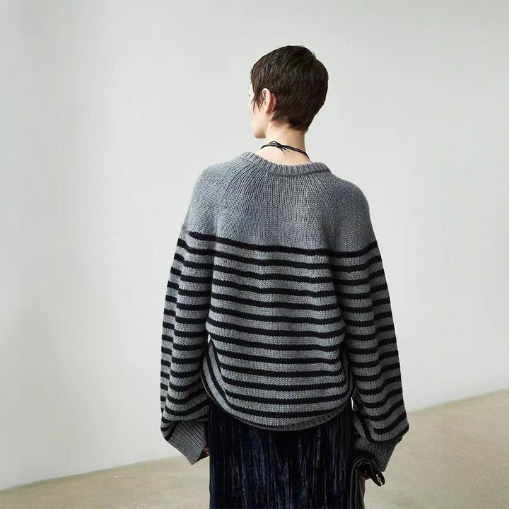 Pull décontracté à col en V pour femme avec rayures