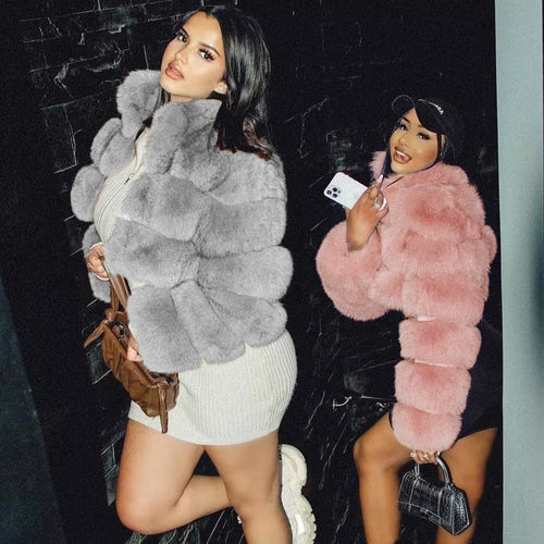 Luxury faux fur jacket for women with voluminous puff sleeves Amarae