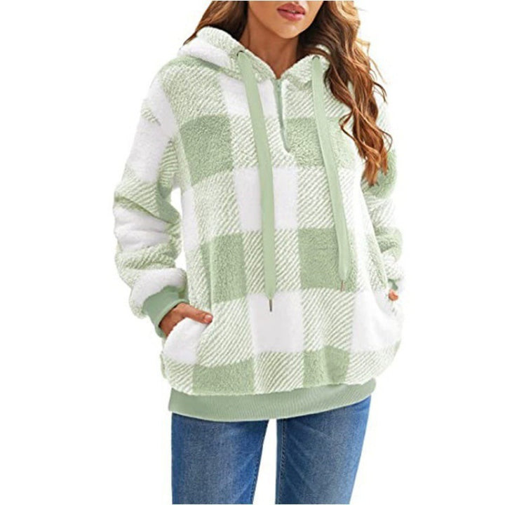 Plaid hooded sweatshirt for women with zipper and kangaroo pocket Lune London