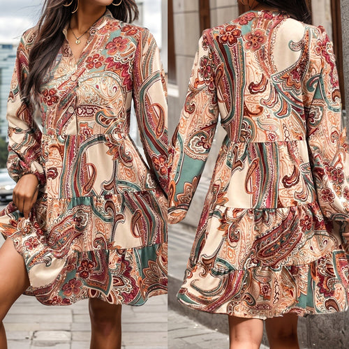 Women Midi Dress Paisley Print Bohemian Amarae