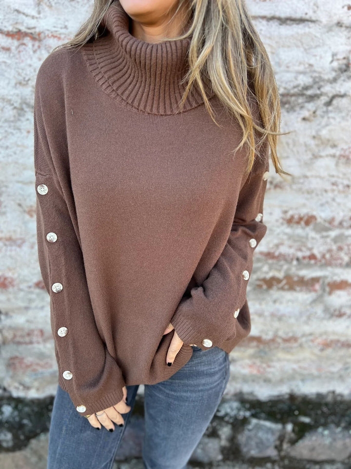 Women’s knit turtleneck sweater with button details Lune London