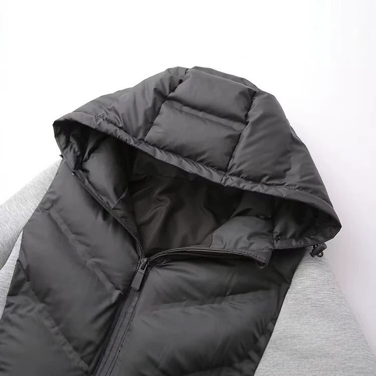 Ladies Hooded Hybrid Jacket with Quilted Front and Sweat Sleeves Amarae