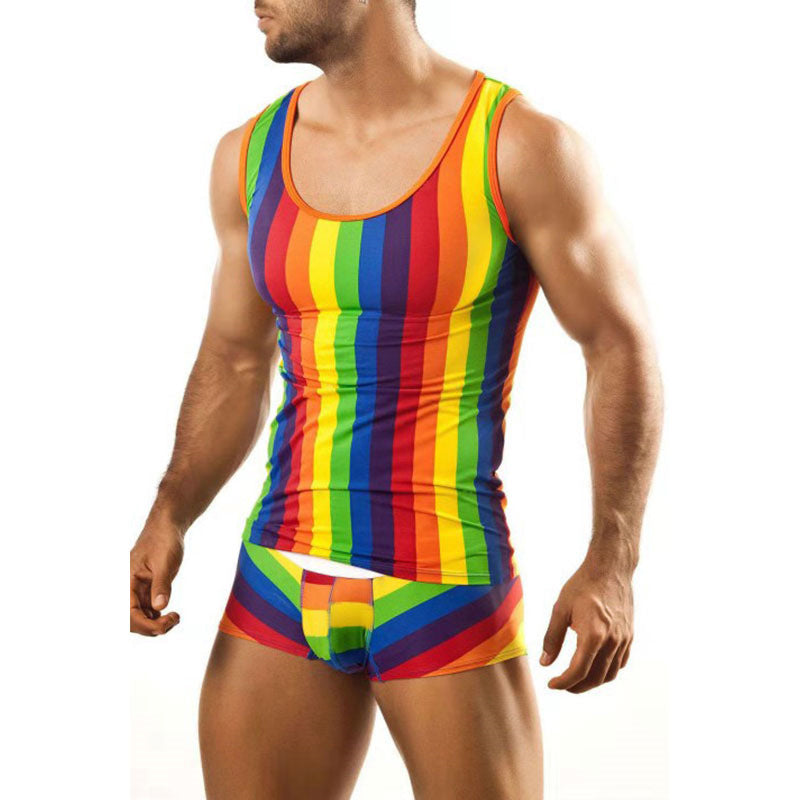 Men's colorful striped sports tank top with matching underwear Lune London