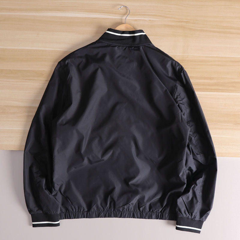 Men's Lightweight Windbreaker Bomber Jacket with Striped Ribbed Cuffs and Lining Amarae