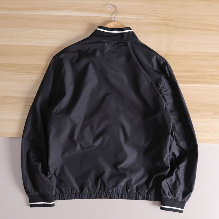 Men's Lightweight Windbreaker Bomber Jacket with Striped Ribbed Cuffs and Lining Amarae