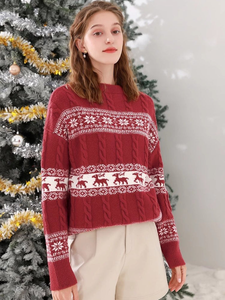 Thick knit sweater for ladies with festive pattern and high collar Lune London