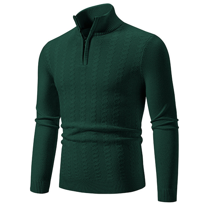 Elegant turtleneck sweater for men with a structural pattern.