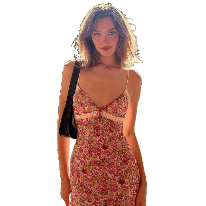 Maxi dress for women with floral print and elegant spaghetti straps Lune London