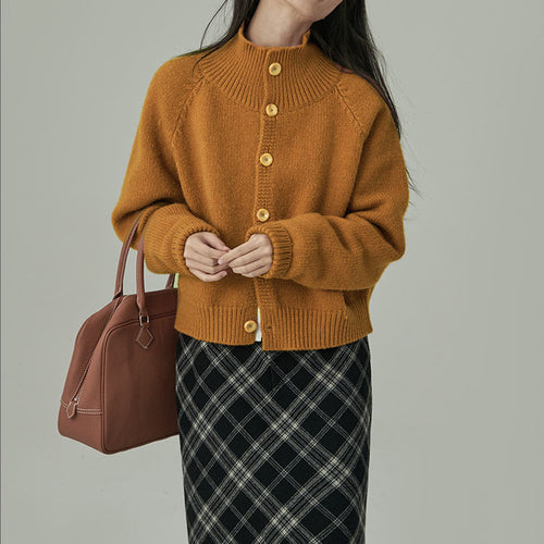 Knit jacket for women with high collar and large buttons Amarae