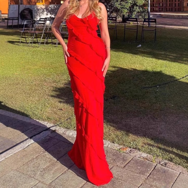 Ladies Elegant Maxi Dress with Refined Ruffle Details Lune London