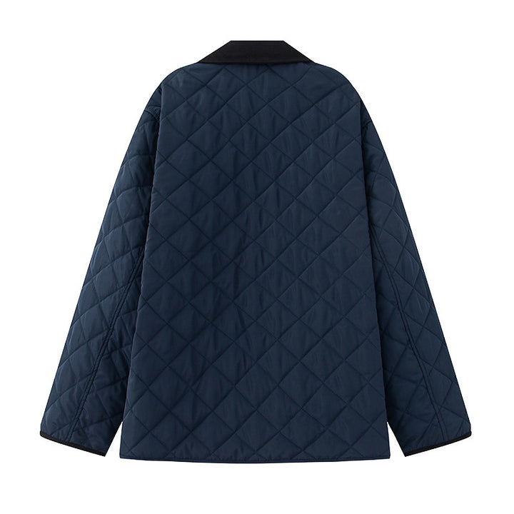 Quilted jacket for women in soft material with contrasting collar and practical pockets Lune London