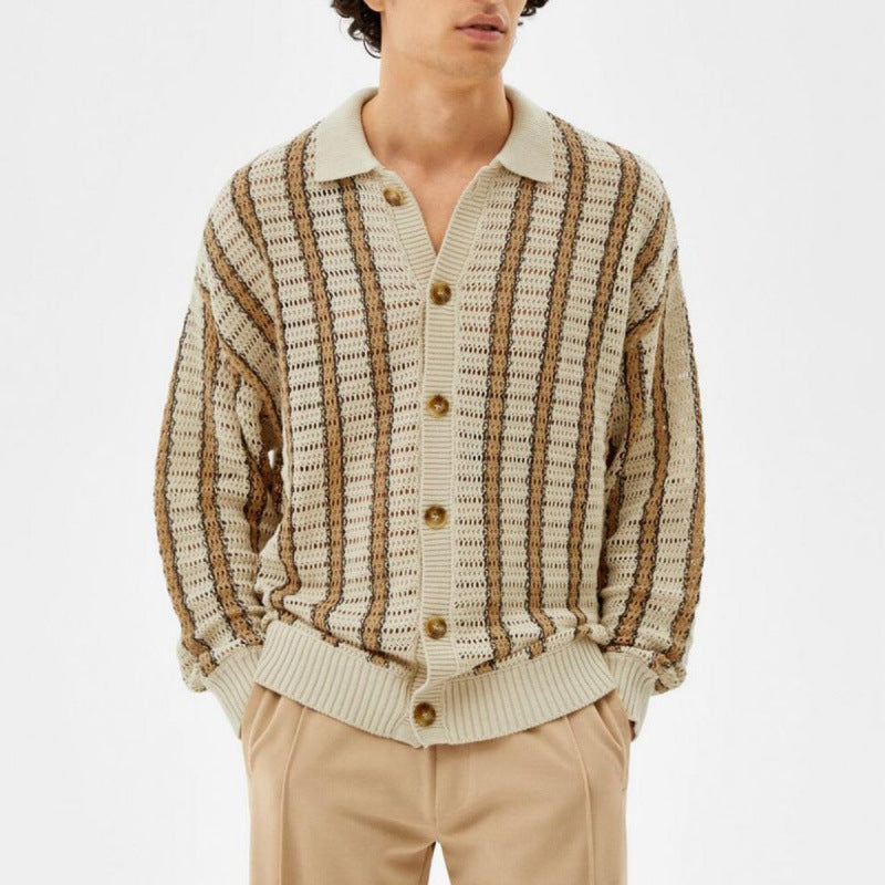 Knitted jacket for men with an elegant openwork pattern and practical buttons Lune London