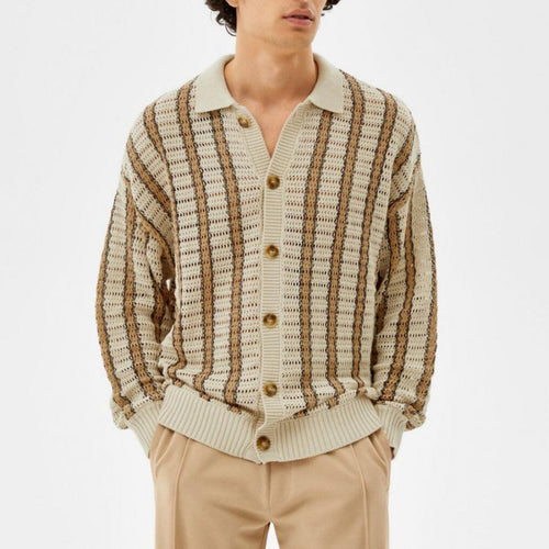 Knitted jacket for men with an elegant openwork pattern and practical buttons Amarae