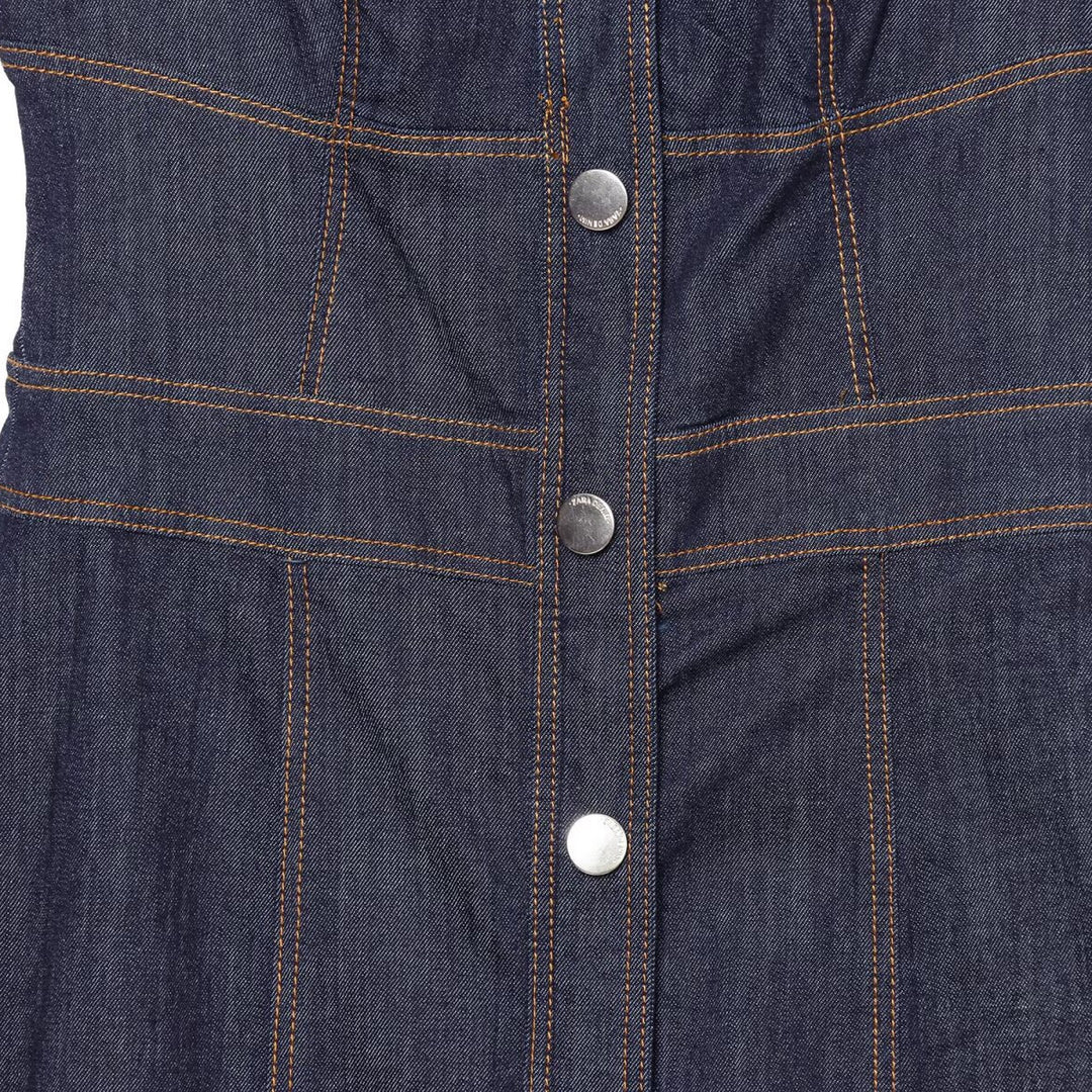 Women's Sleeveless Denim Maxi Dress with Shirt Collar, Tailored Silhouette and Continuous Snap Button Placket Amarae
