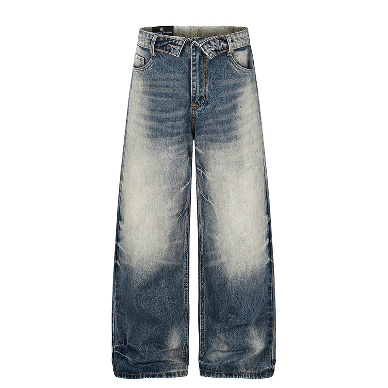 Women wide high-cut jeans pants in palazzo cut with used wash Amarae