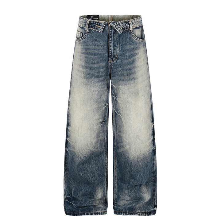 Women wide high-cut jeans pants in palazzo cut with used wash Amarae