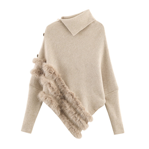 Pull en tricot pour femmes avec un mélange de laine fin et une élégante finition en fourrure Amarae