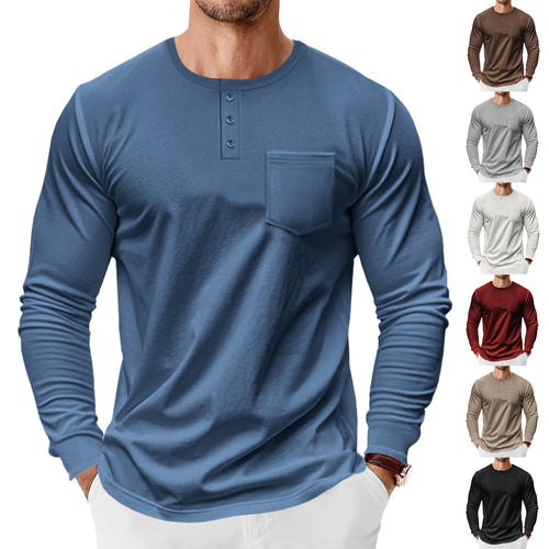 Men's long sleeve Henley shirt with trendy cut and practical chest pocket Amarae