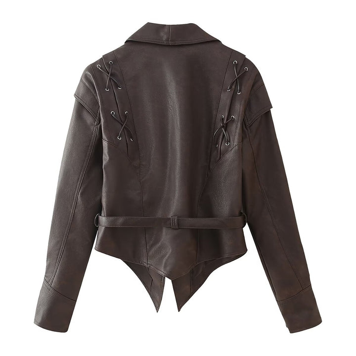 Women's biker jacket with refined lace details and a fitted cut Lune London