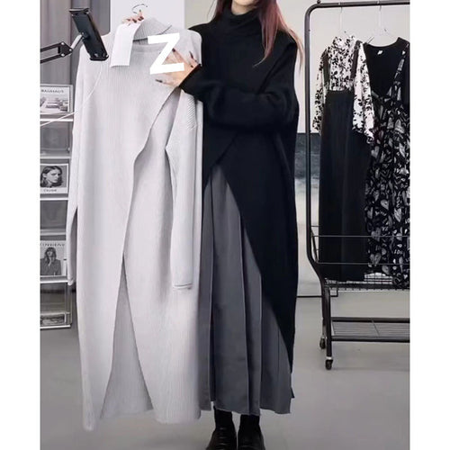 Knit coat for women with high collar and asymmetric cut Amarae