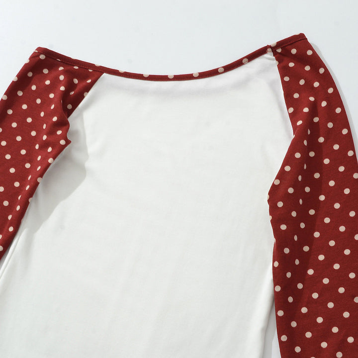 Ladies Asymmetrical Long Sleeve with Polka Dot Raglan Sleeves Amarae