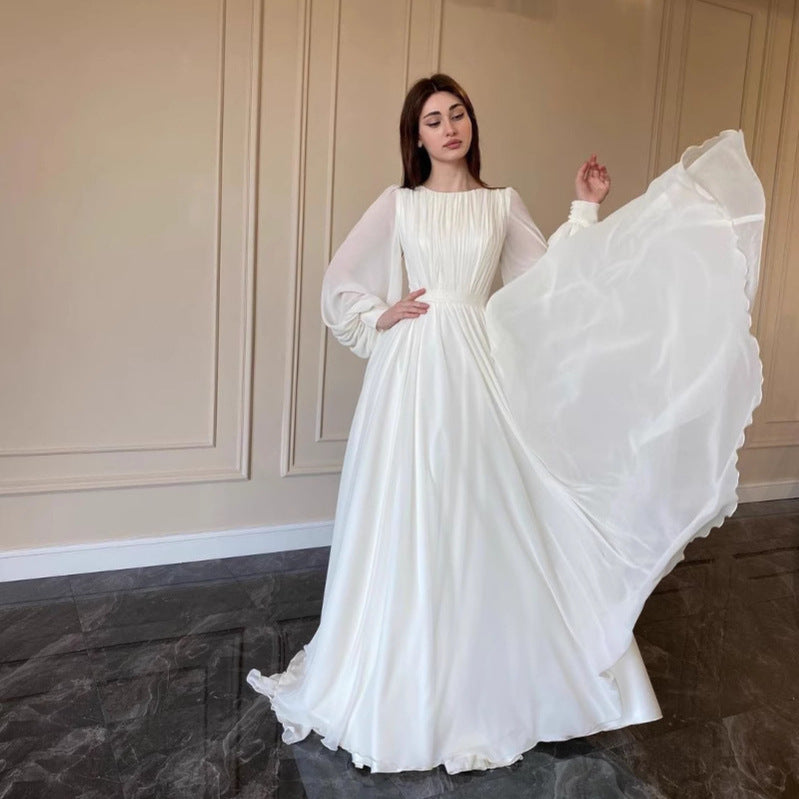 Lune London | Transparent White Wedding Dress Round Neck Long Sleeve Dress