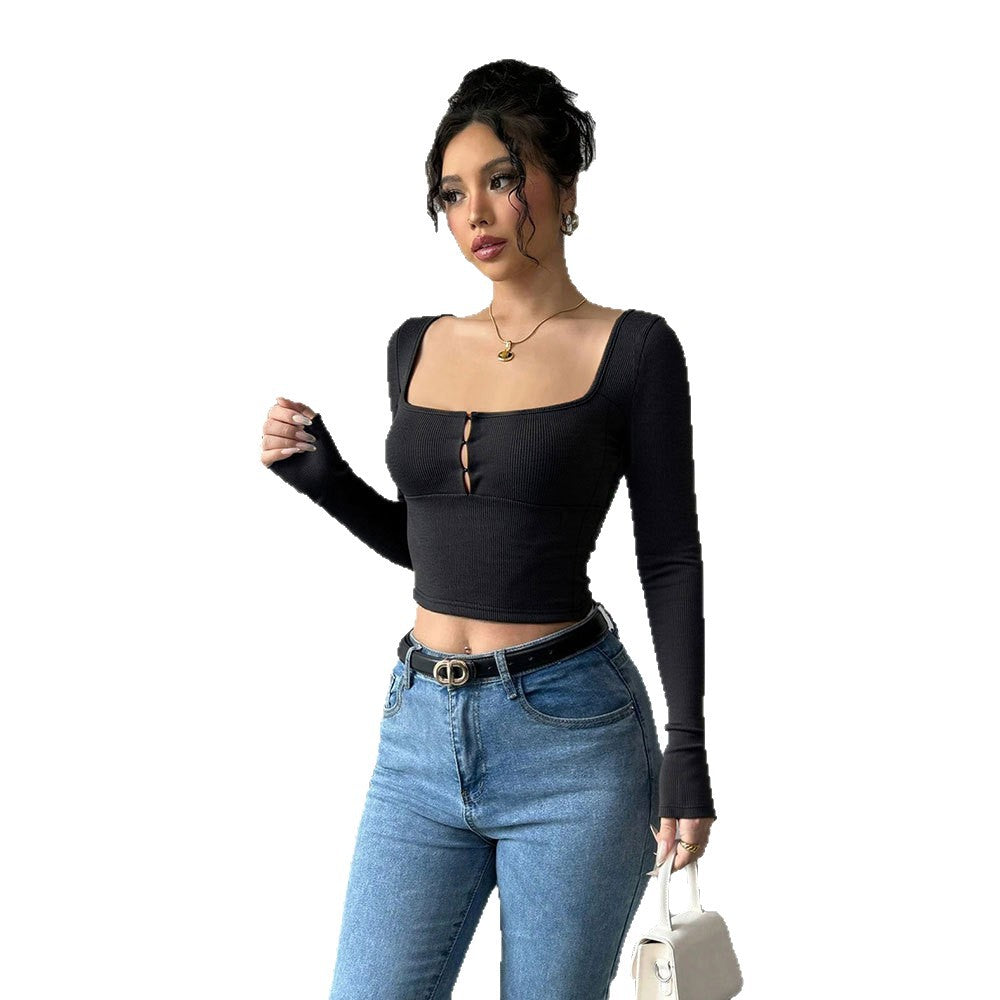Haut court à manches longues pour femmes avec devant décoré de boutons élégants Chic & Stil