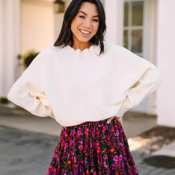 Pull femme décontracté avec décolleté asymétrique et manches larges Lune London