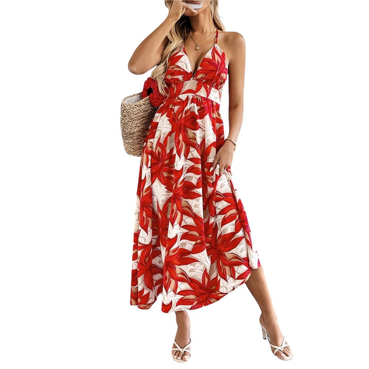 Robe maxi pour dames avec motif floral et fines bretelles spaghetti Chic & Stil