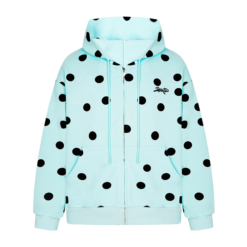 Women's hooded sweat jacket with full zip, oversized cut and polka dot print Amarae